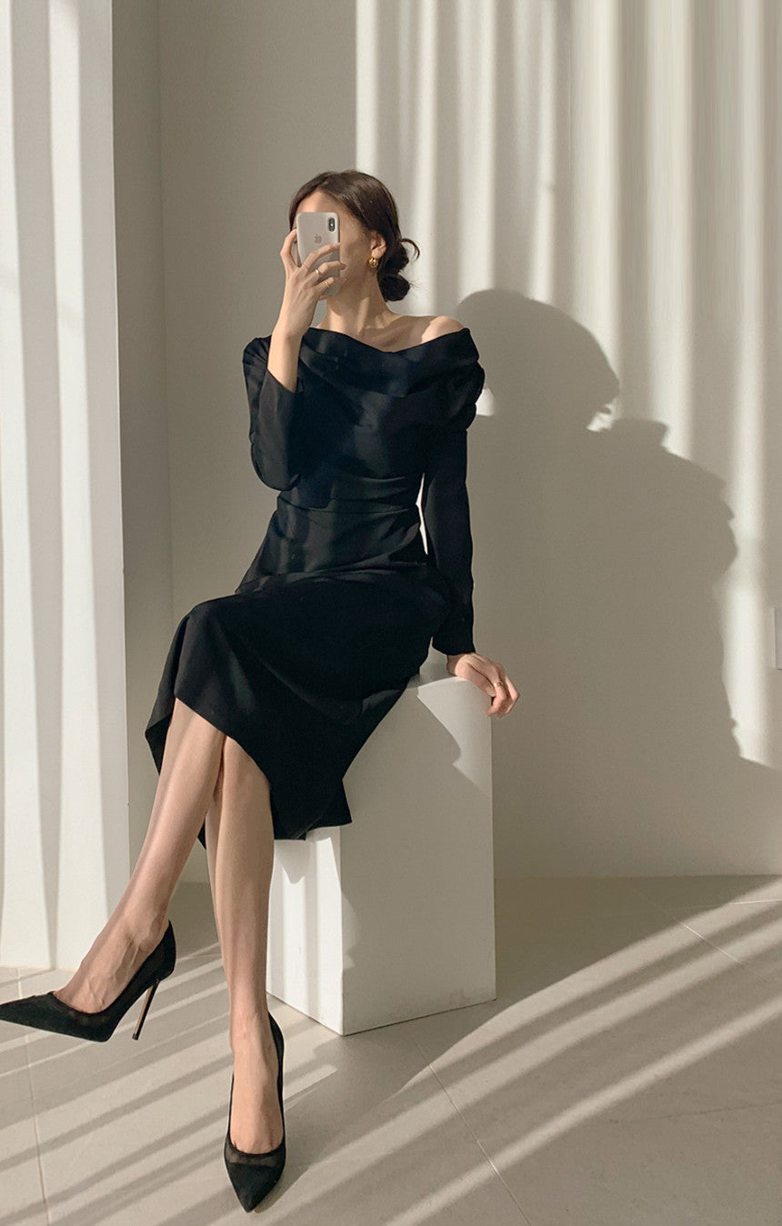 韓国ファッション SELCA-オフショルダーシンプルワンピース-2023ss-op40-030