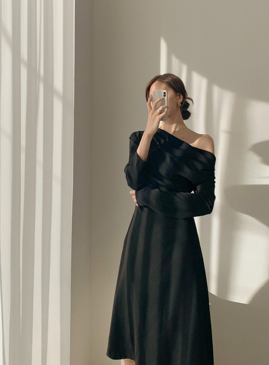 韓国ファッション SELCA-オフショルダーシンプルワンピース-2023ss-op40-027