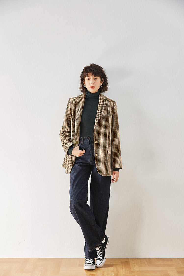 韓国ファッション SELCA-千鳥柄レトロウールジャケット-2024ss-ou23-04