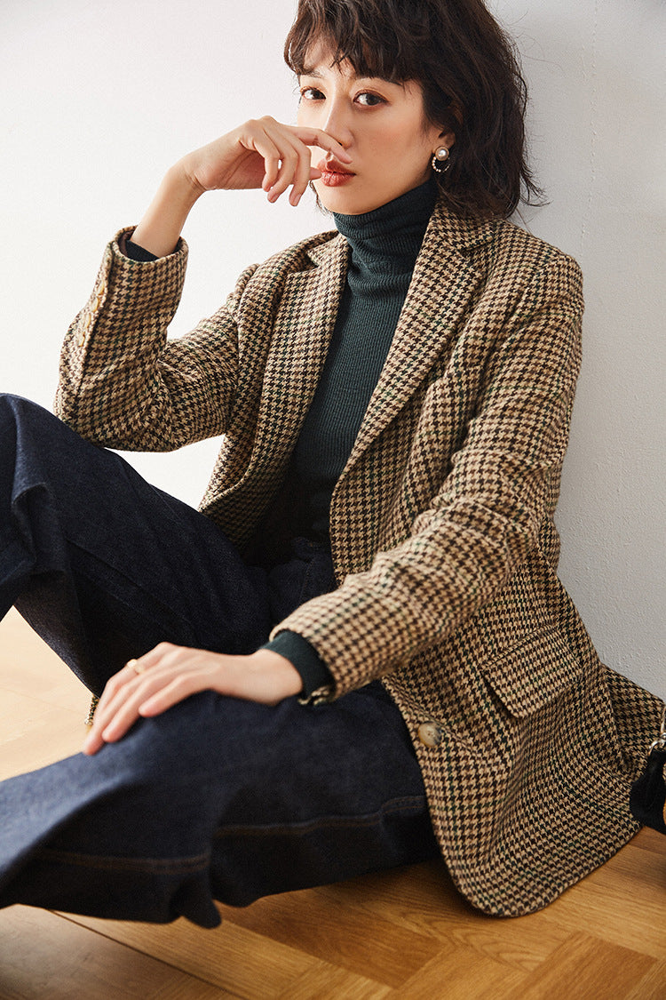 韓国ファッション SELCA-千鳥柄レトロウールジャケット-2024ss-ou23-01