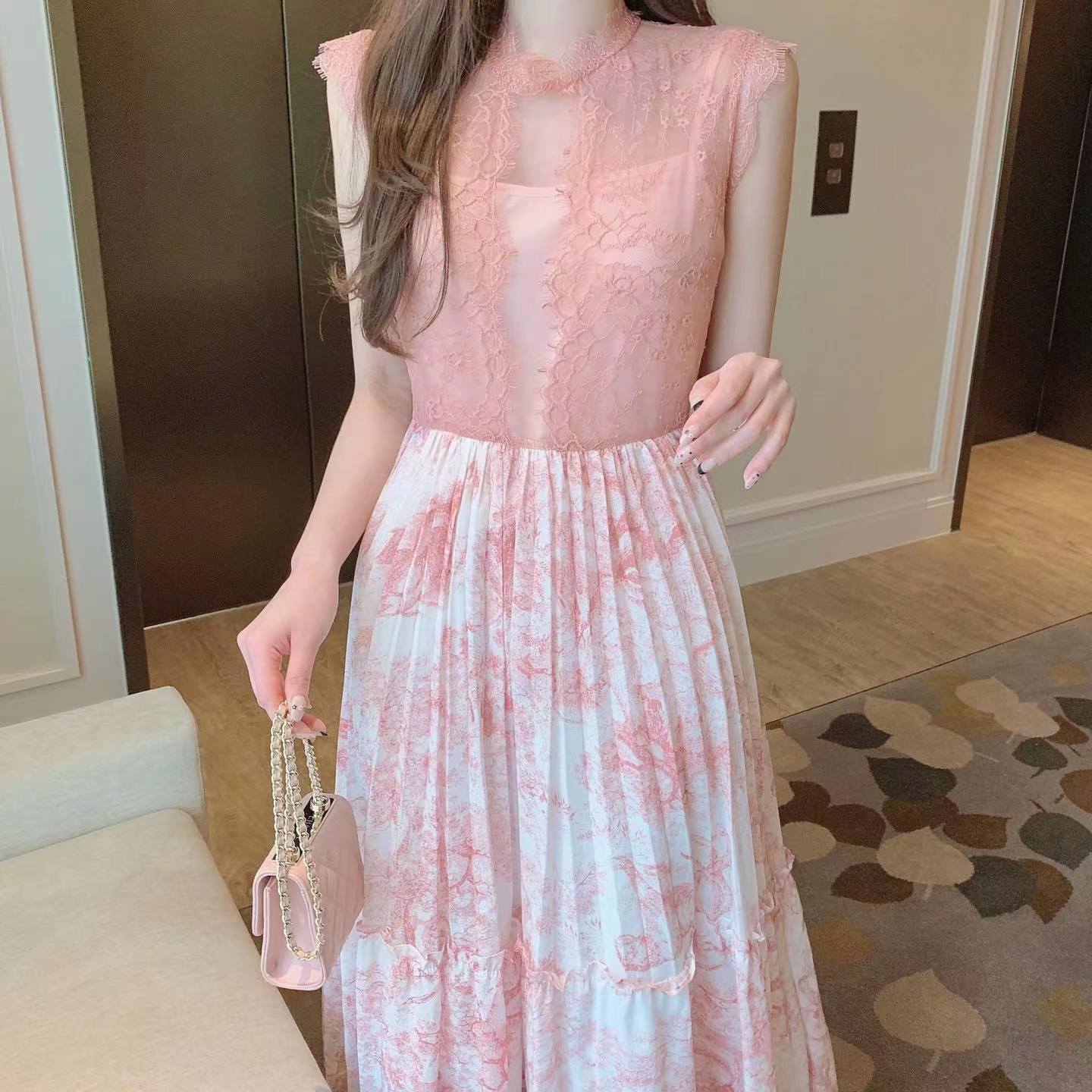 韓国ファッション SELCA-レース切替フラワープリーツワンピース-2023ss-op36-01