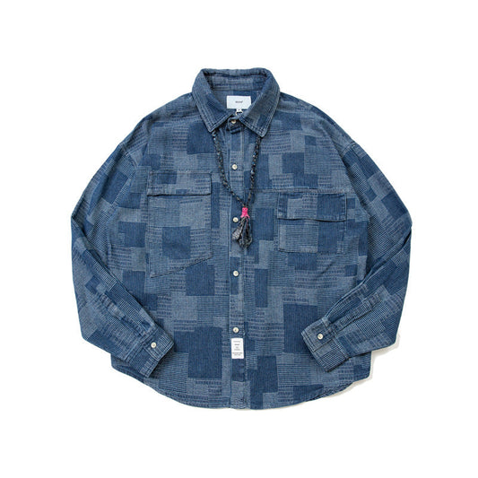 韓国ファッション SELCA-patchwork denim jacket shirt-mselca2024ss-029-01