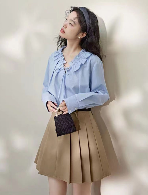 韓国ファッション SELCA-フリルブルーシャツ-2024ss-ot35-01