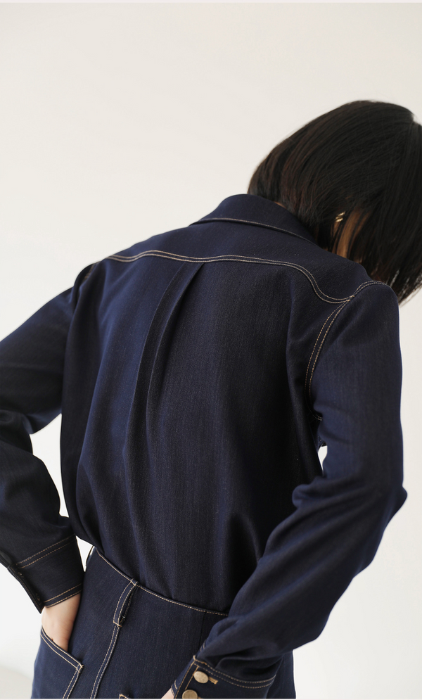 韓国ファッション SELCA-ステッチデニムセットアップ(トップス)-2024ss-005-02