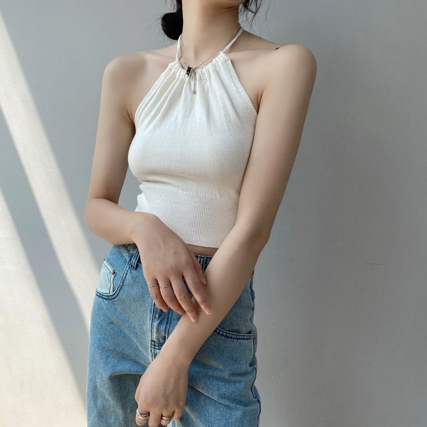韓国ファッション SELCA-嘉織の夏のニットは首のサスペンダーのドーパミンを掛けてデザイン感の袖なしの紐の上着の女性の8T8092を着ます。-2024ss-184-04