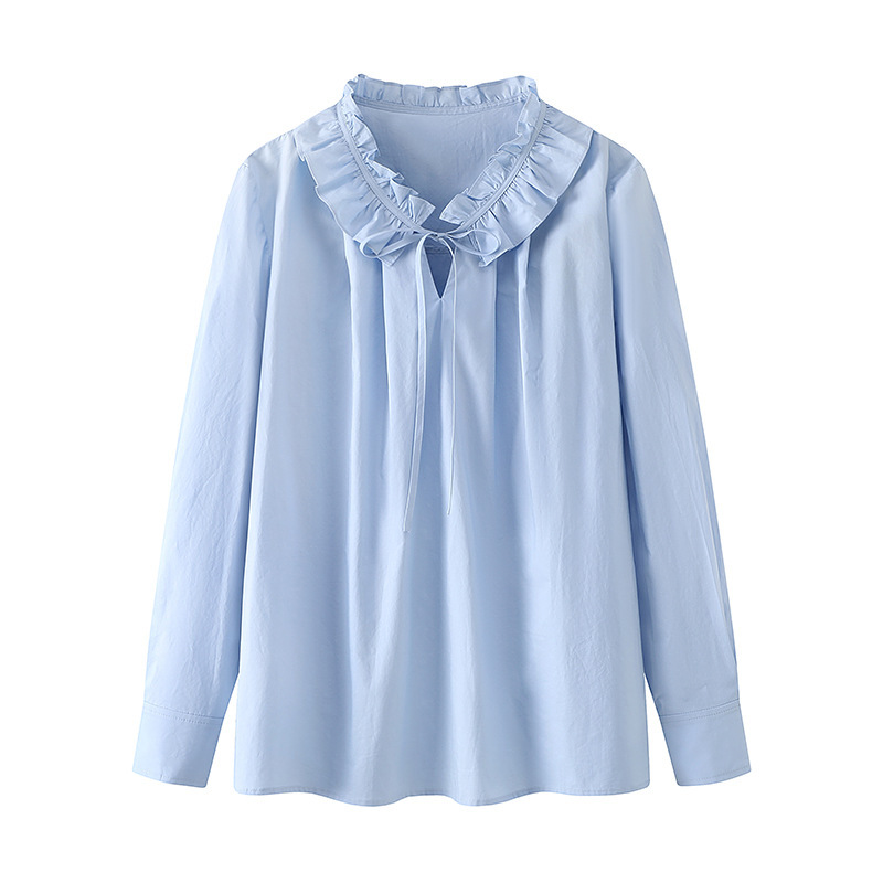 韓国ファッション SELCA-フリルブルーシャツ-2024ss-ot35-02