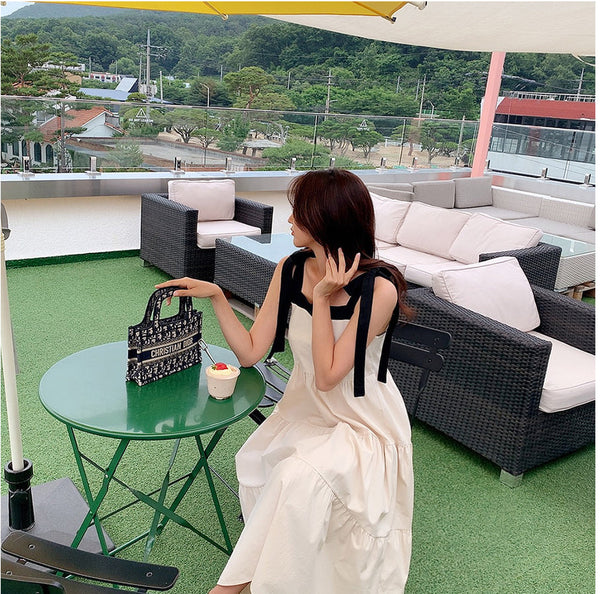 韓国ファッション SELCA-配色ストラップティアードワンピース-2023ss-op13-018
