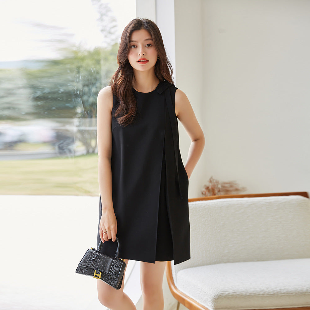 韓国ファッション SELCA-ブラックリボンノースリーブワンピース-2024ss-129-04