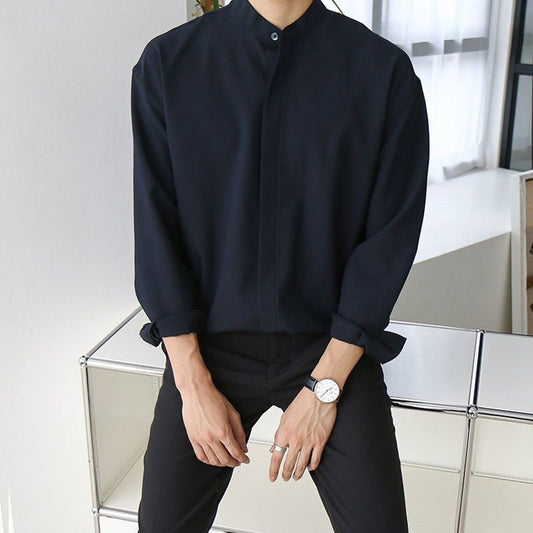 韓国ファッション SELCA-collarless casual shirt-2024ss-tp06-01