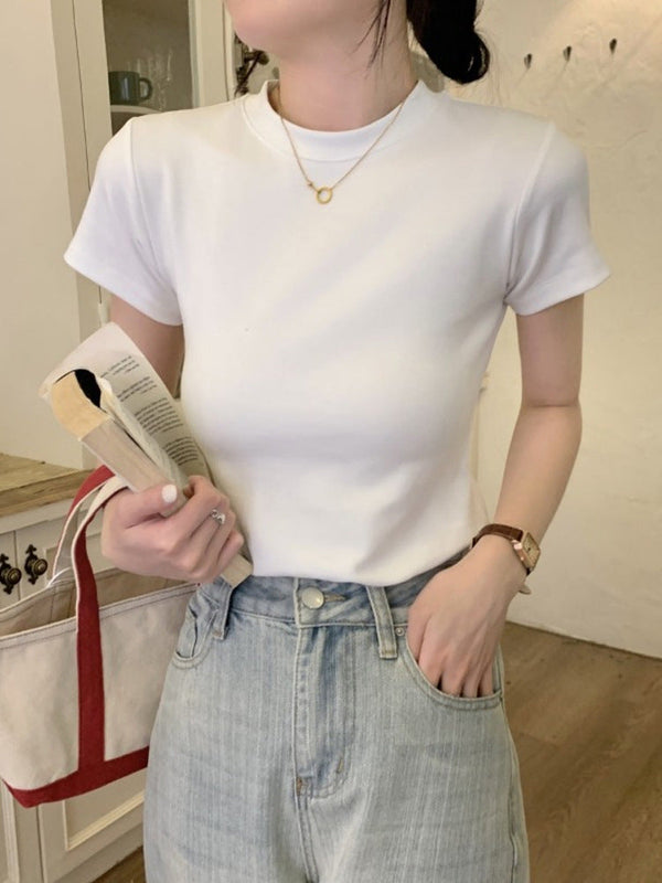 韓国ファッション SELCA-ハーフネックスリム半袖Tシャツ-2023ss-tp05-01-04