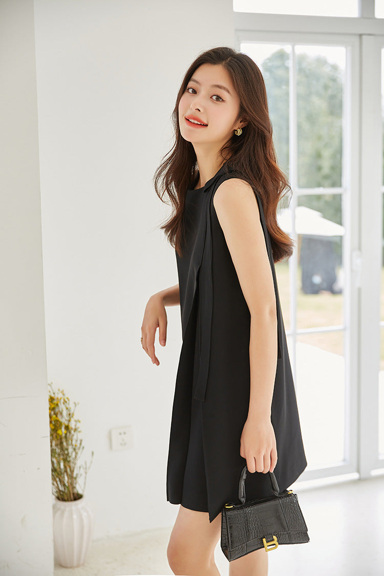 韓国ファッション SELCA-ブラックリボンノースリーブワンピース-2024ss-129-011