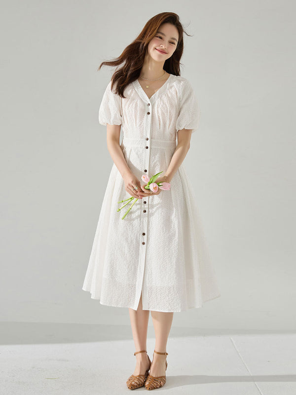 韓国ファッション SELCA-パフスリーブプリーツワンピース-2024ss-134-04