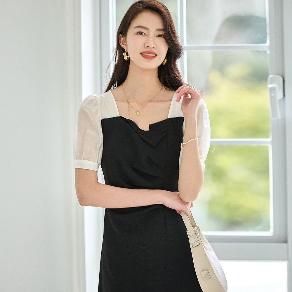 韓国ファッション SELCA-ラウンドネックバイカラードレス-2024ss-92-02