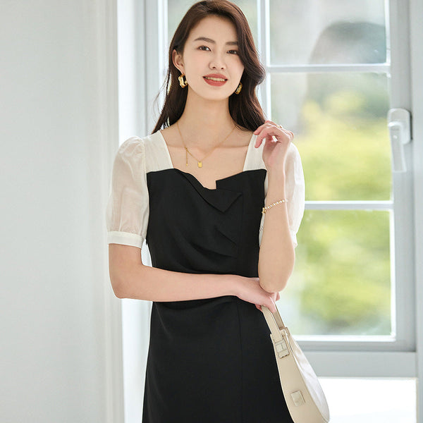 韓国ファッション SELCA-ラウンドネックバイカラードレス-2024ss-92-02