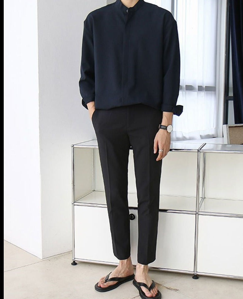韓国ファッション SELCA-collarless casual shirt-2024ss-tp06-08