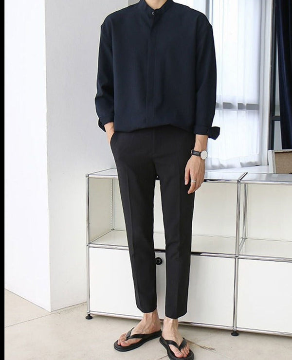 韓国ファッション SELCA-collarless casual shirt-2024ss-tp06-08