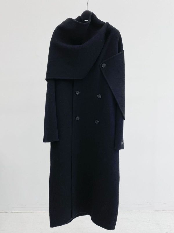 韓国ファッション SELCA-スカーフ風ダブルボタンロングコート-2023aw-ou44-049