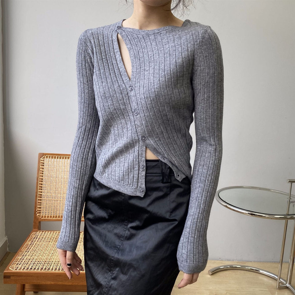 韓国ファッション SELCA-アシメニットカーディガン-2024ss-tp37-013