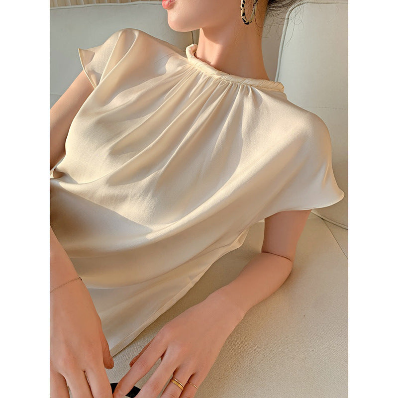 韓国ファッション SELCA-サテンハーフブラウス-2024ss-0044-01