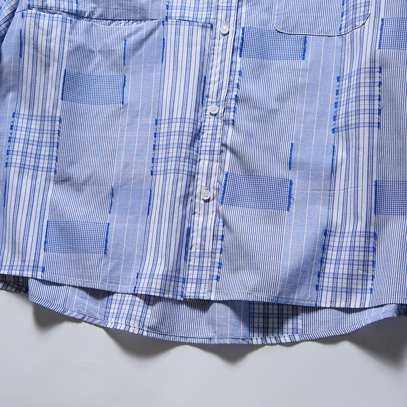 韓国ファッション SELCA-patchwork blue shirt-mselca2024ss-041-014