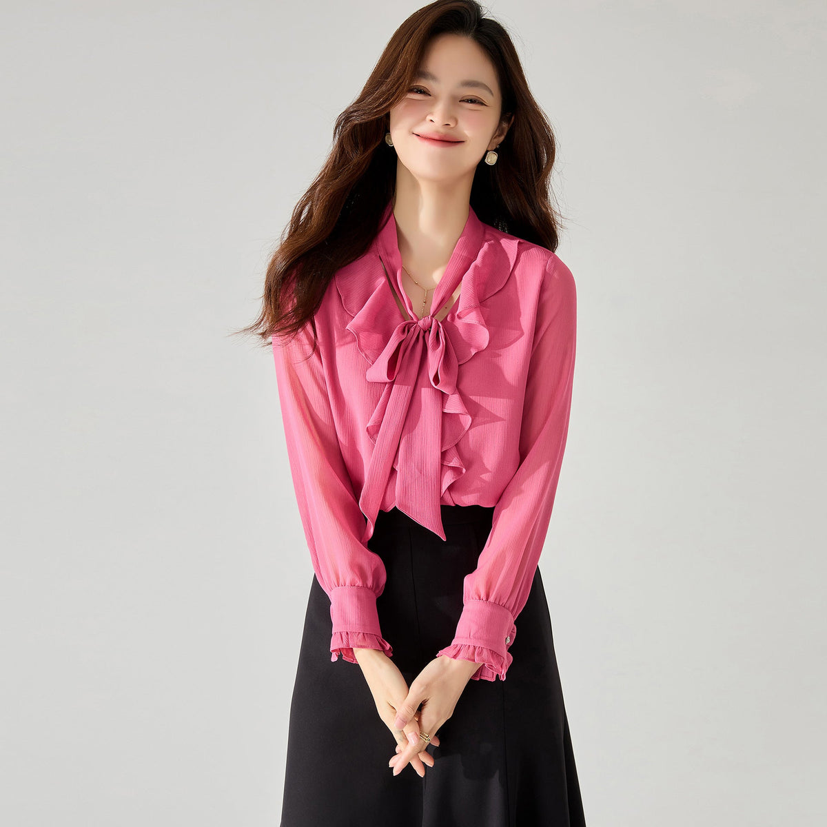 韓国ファッション SELCA-フリルリボンシャツ-2024ss-104-03