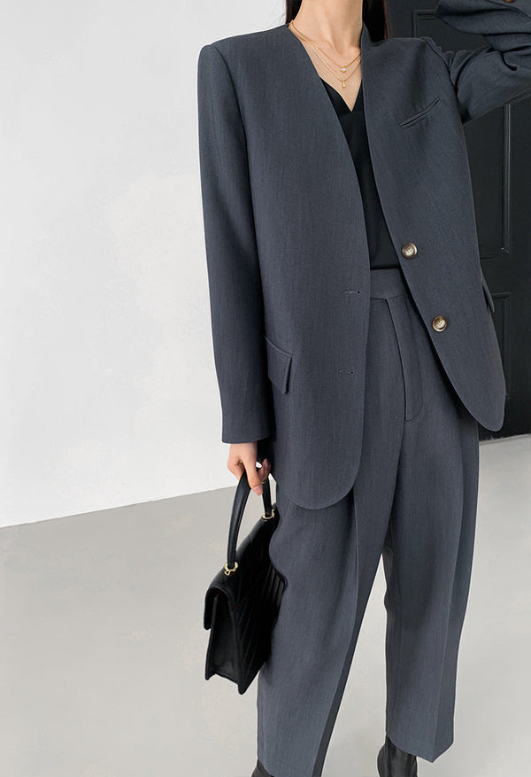 韓国ファッション SELCA-ノーカラーグレーセットアップ-2024ss-0017-024