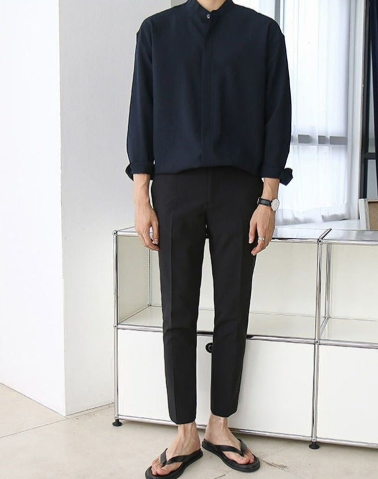 韓国ファッション SELCA-collarless casual shirt-2024ss-tp06-06