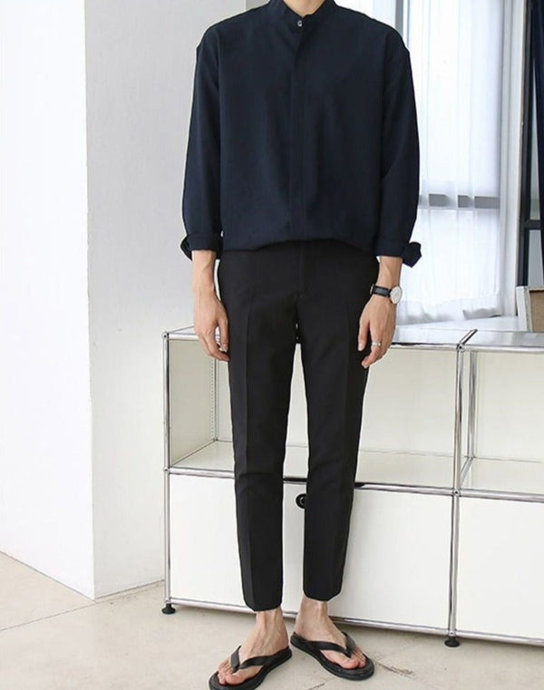 韓国ファッション SELCA-collarless casual shirt-2024ss-tp06-06