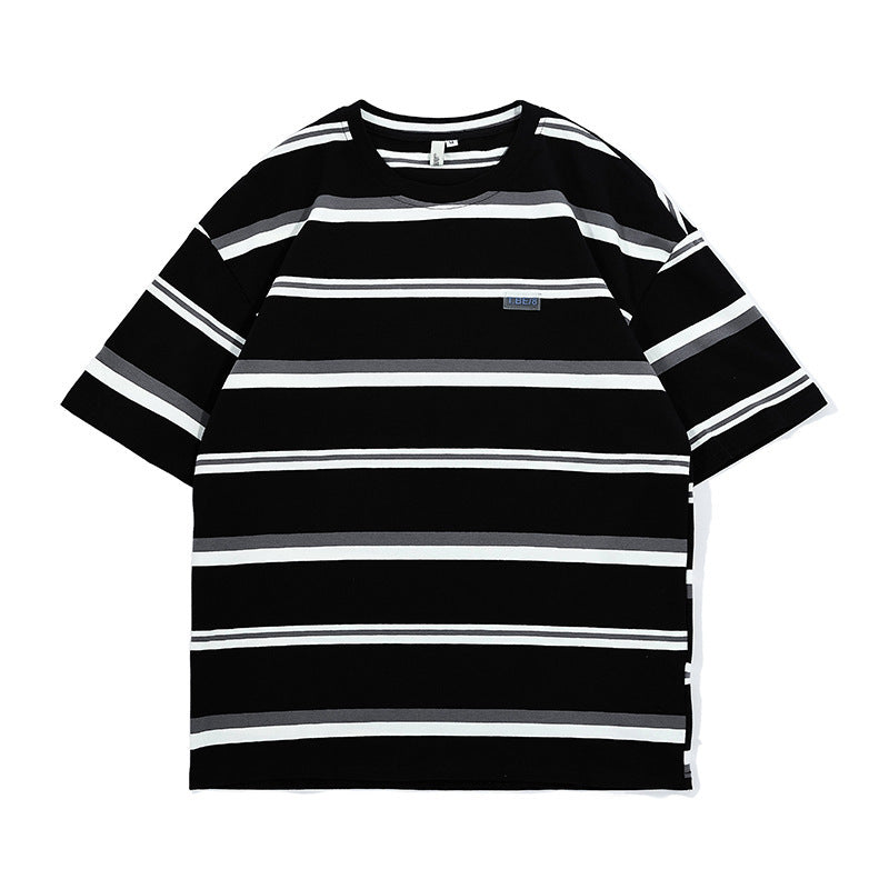 韓国ファッション SELCA-FORN3 2024夏新作ユニセックスオールマッチクラシックカジュアル半袖Tシャツメンズトレンディストライプラウンドネックトップ-mselca2024ss-0131-03