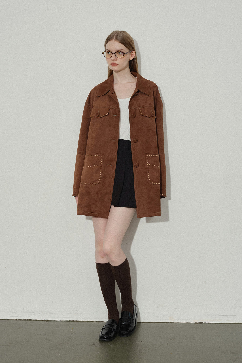 韓国ファッション SELCA-スエードミドル丈コート-2023aw-ou51-020