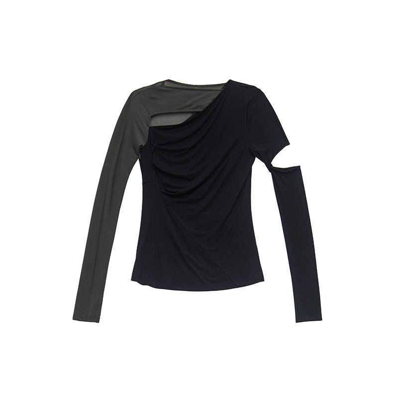 韓国ファッション SELCA-異素材アシメントリーシアートップス-2024ss-0039-011