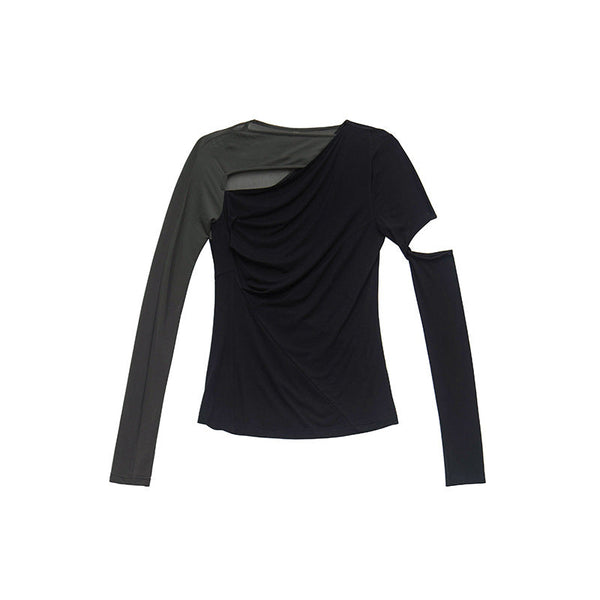 韓国ファッション SELCA-異素材アシメントリーシアートップス-2024ss-0039-011