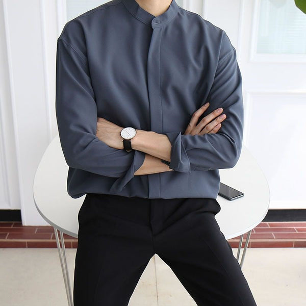 韓国ファッション SELCA-collarless casual shirt-2024ss-tp06-07