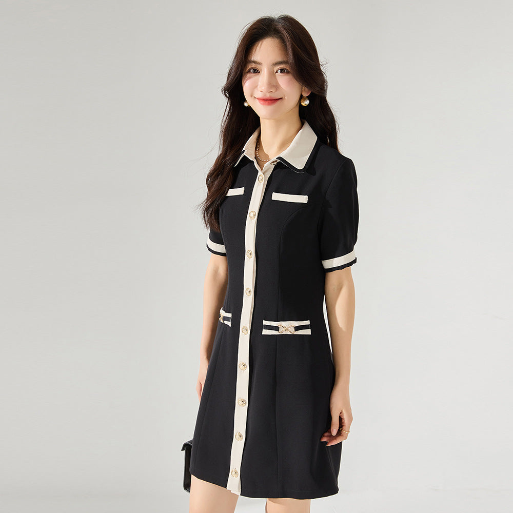 韓国ファッション SELCA-バイカラーAラインワンピース-2024ss-150-04
