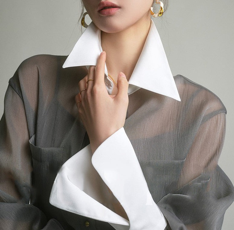 韓国ファッション SELCA-シアーバイカラーデザインシャツ-2024ss-0013-015