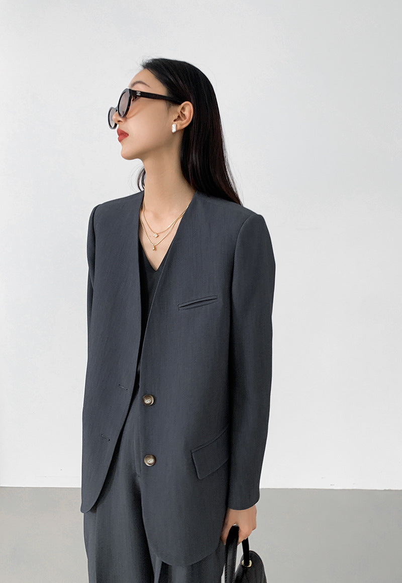 韓国ファッション SELCA-ノーカラーグレーセットアップ-2024ss-0017-014