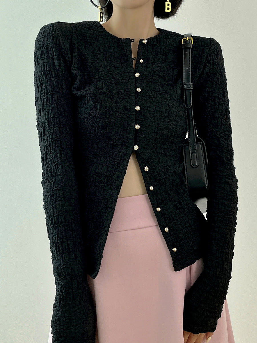 韓国ファッション SELCA-パールボタンタイトカーディガン-2024ss-0059-04