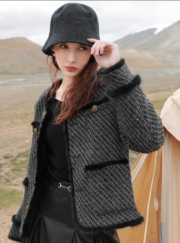 韓国ファッション SELCA-ファーツイードジャケット-2024ss-au003-01