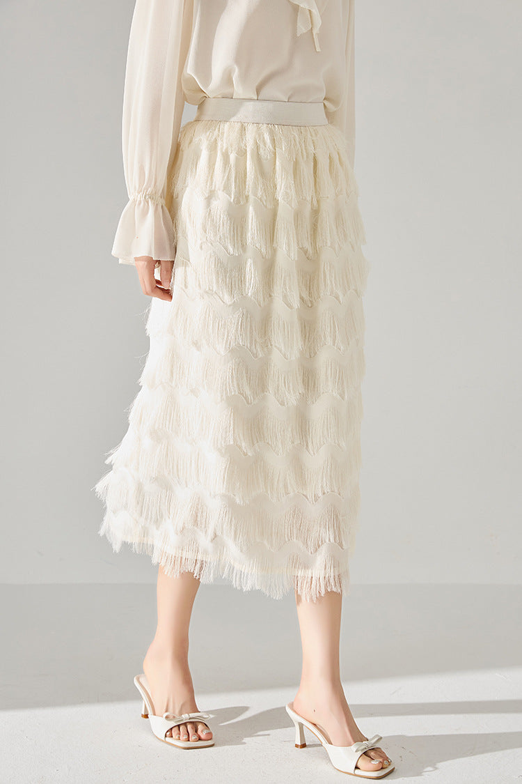 韓国ファッション SELCA-フェザーシルクフリンジスカート-2024ss-137-07