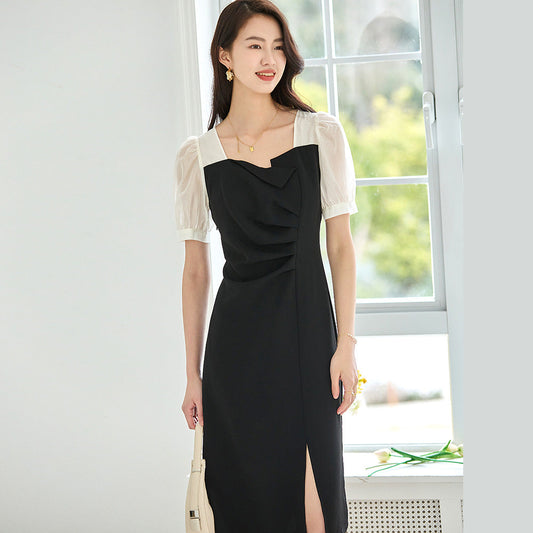 韓国ファッション SELCA-ラウンドネックバイカラードレス-2024ss-92-01