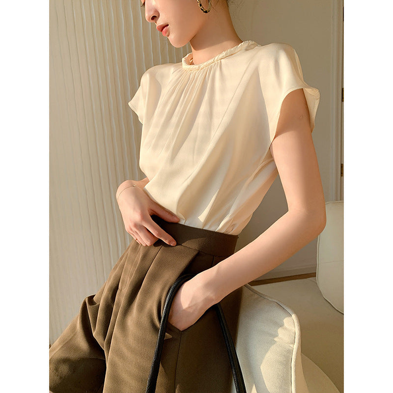 韓国ファッション SELCA-サテンハーフブラウス-2024ss-0044-02