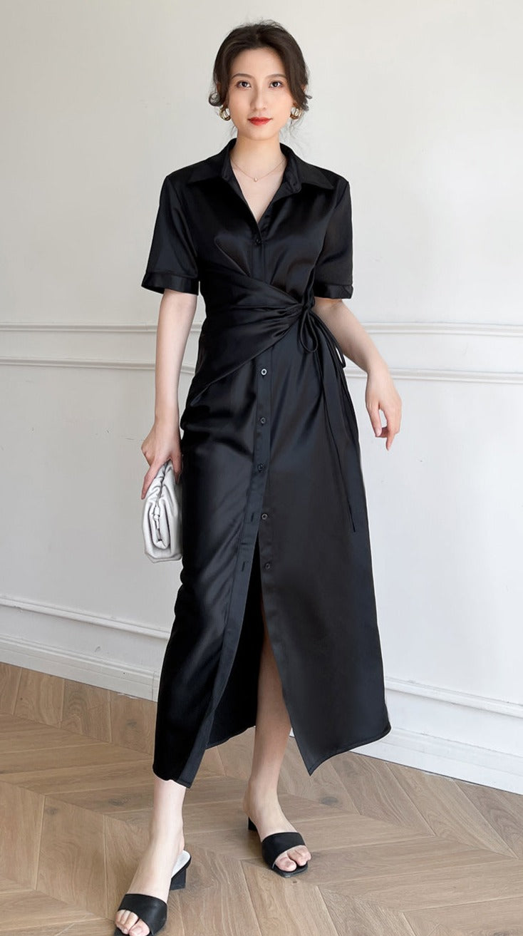 韓国ファッション SELCA-ウエストマークサテンワンピース-2023ss-op-012