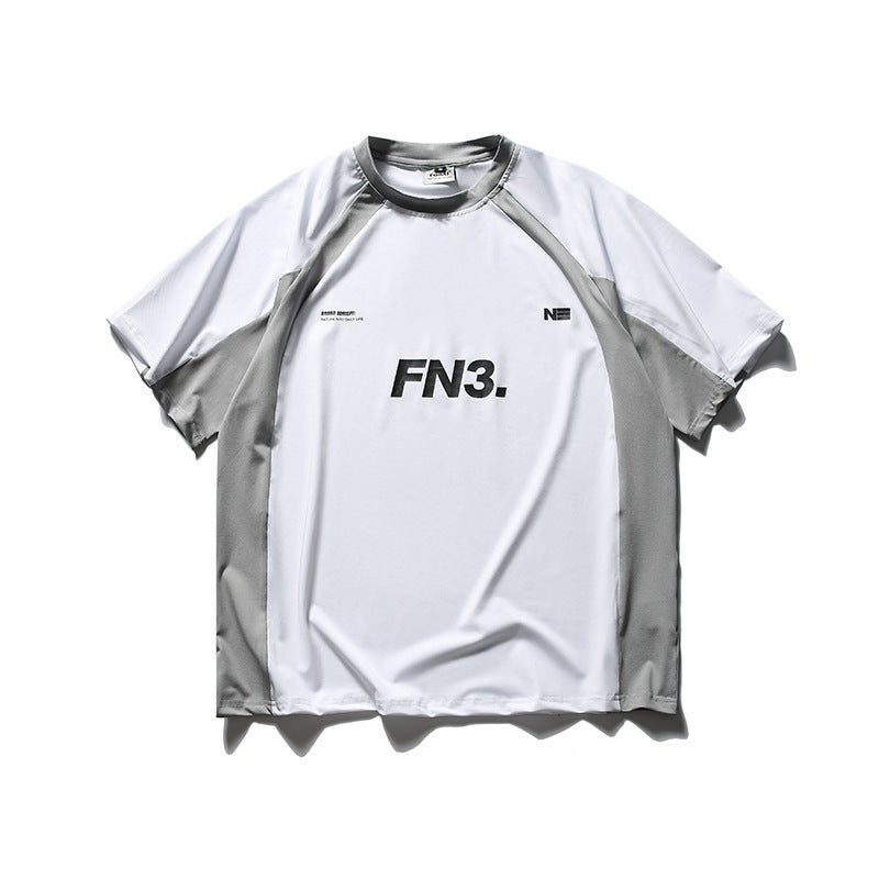 韓国ファッション SELCA-FORN3 2024夏新作アメリカントレンドルーズ半袖トップデザインコントラストカラーパッチワークカップルTシャツ-mselca2024ss-0134-01