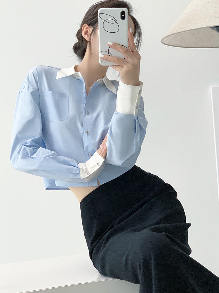 韓国ファッション SELCA-ブルーバイカラーショートシャツ-2023aw-tp14-02