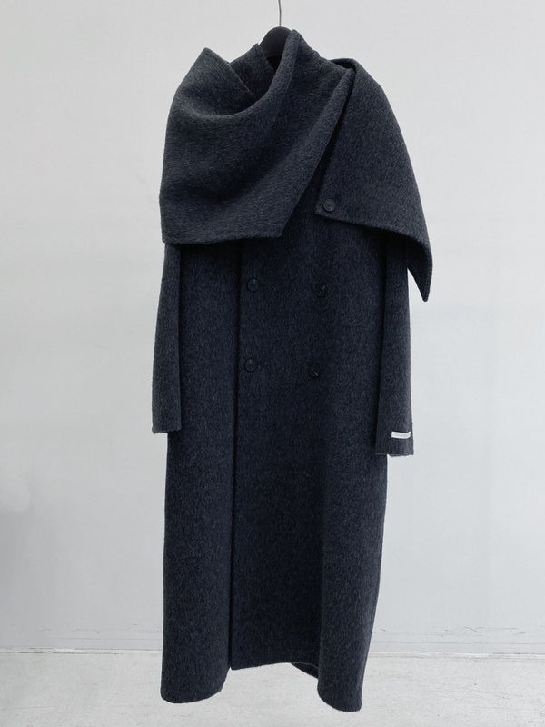 韓国ファッション SELCA-スカーフ風ダブルボタンロングコート-2023aw-ou44-048