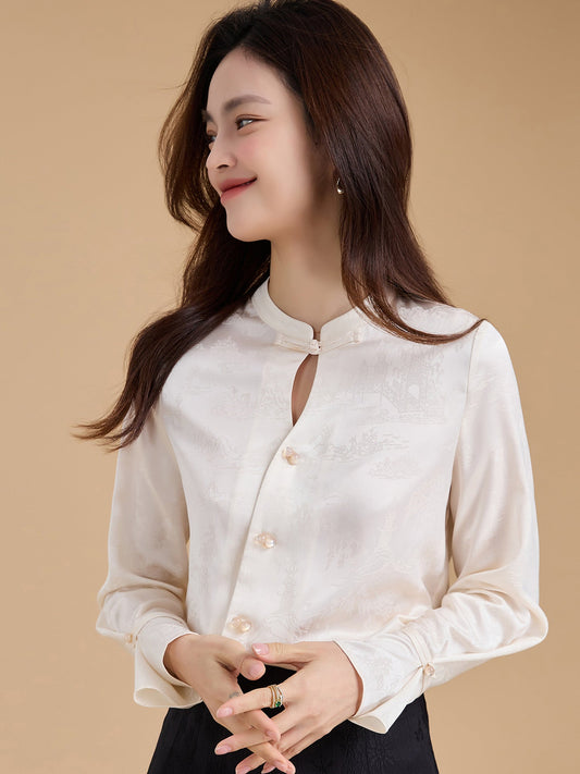 韓国ファッション SELCA-サテンジャカードシャツ-2024ss-103-01