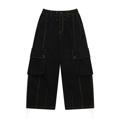 Retro big pocket straight work pants