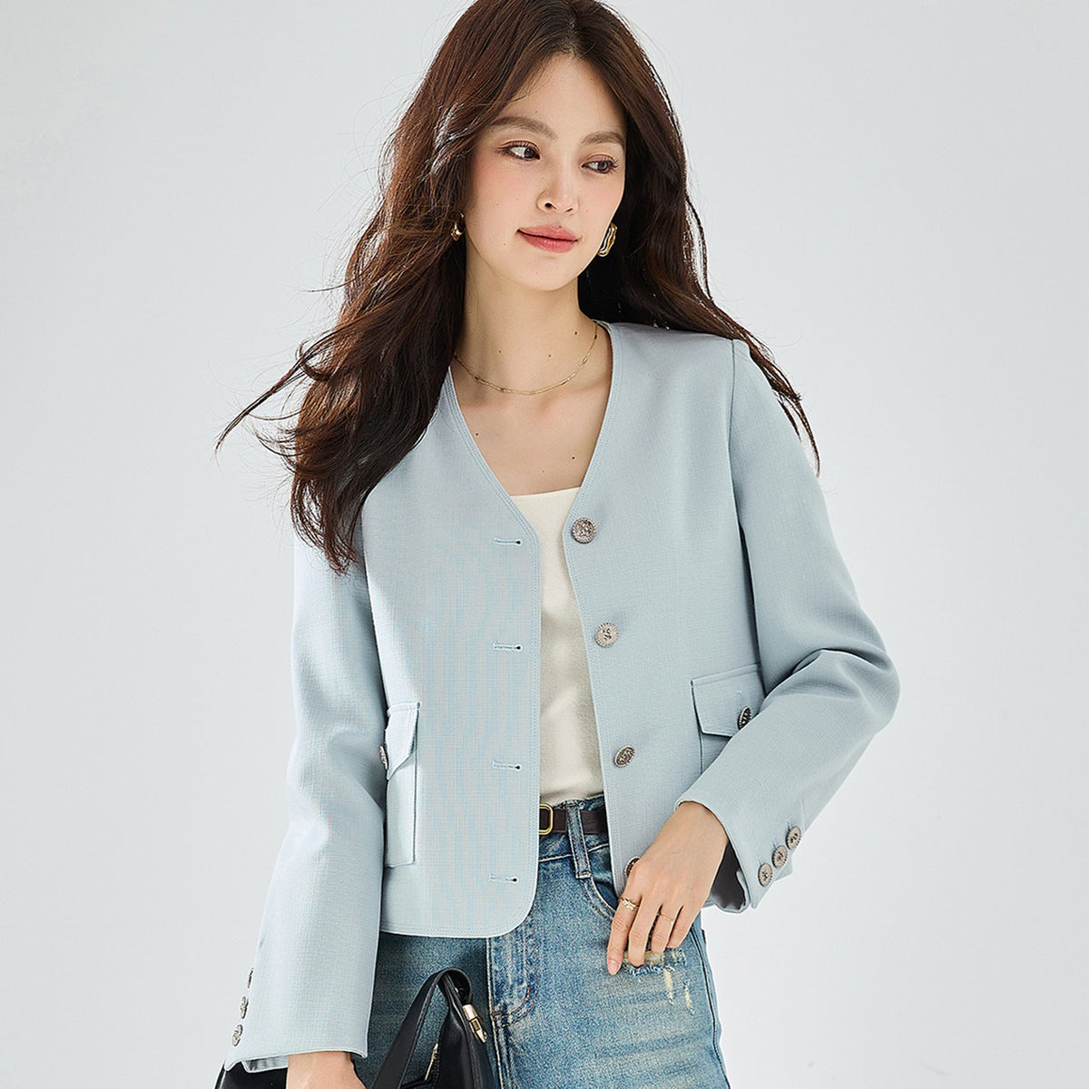 韓国ファッション SELCA-Vネックショートジャケット-2023aw-ou1-02