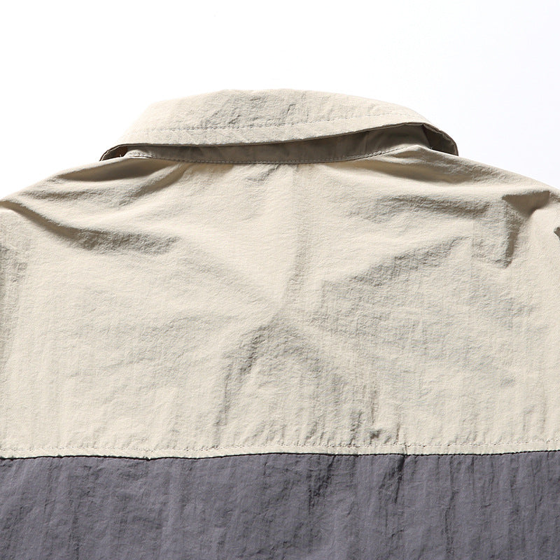 韓国ファッション SELCA-Patchwork Half Pocket Decoration Lapel Sweatshirt-mselca2024ss-091-011