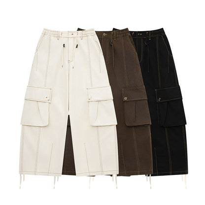 Retro big pocket straight work pants